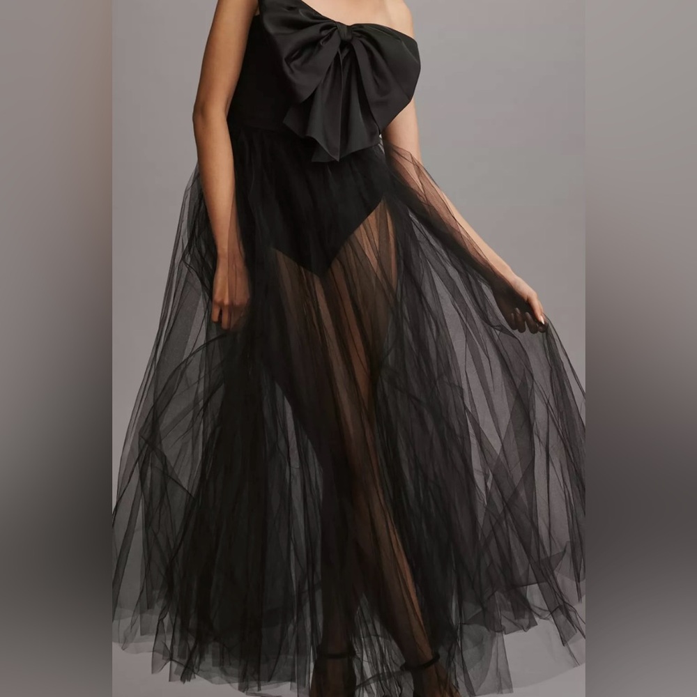 ISO Hutch Strapless Bow Sheer Maxi Skirt